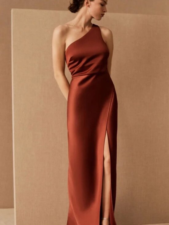 BHLDN Dresses & Skirts - BHLDN Dylan One-Shoulder Satin Maxi Dress in Cinnamon